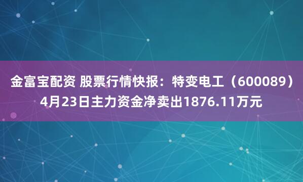 金富宝配资 股票行情快报：特变电工（600089）4月23日主力资金净卖出1876.11万元